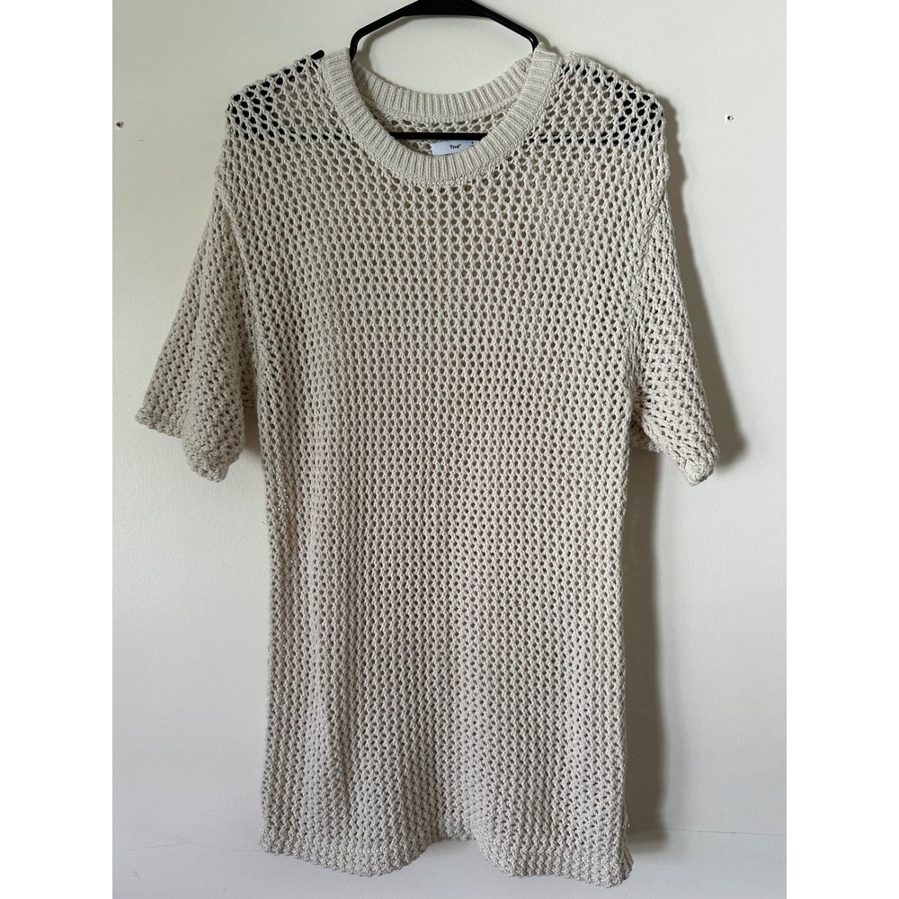 Tna Aritzia Women Cream Open Knit Crochet Short Sleeve Cover Up Small Boho retro